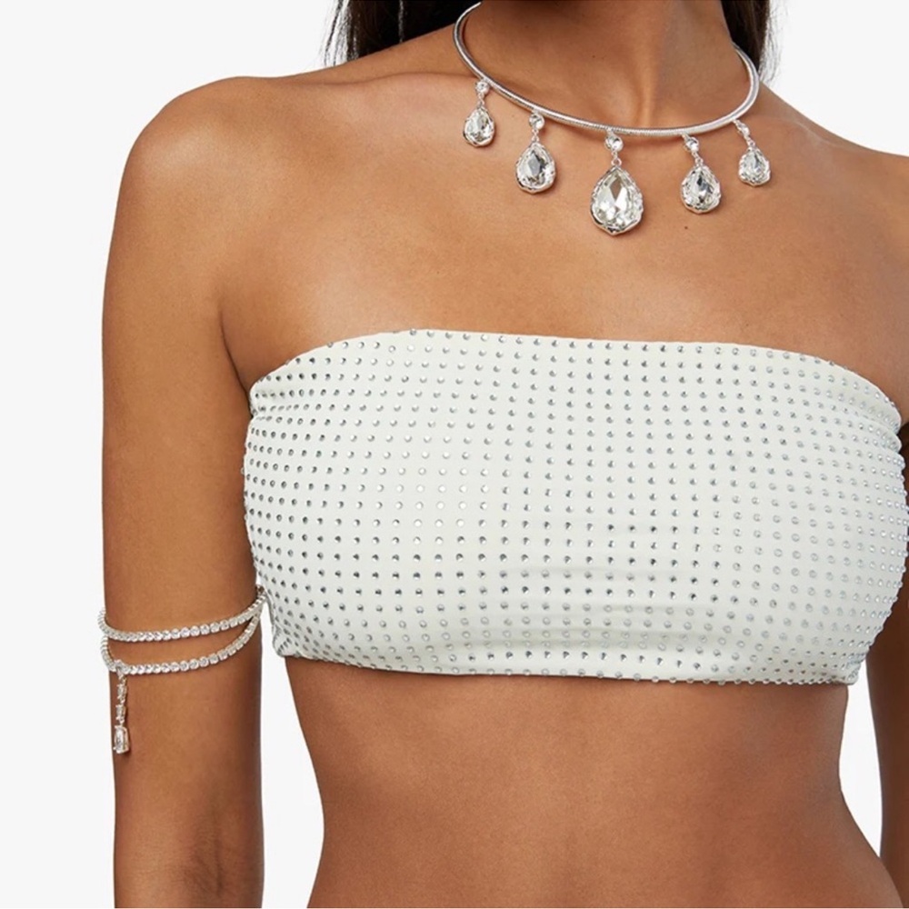 White Rhinestone Bandeau Top